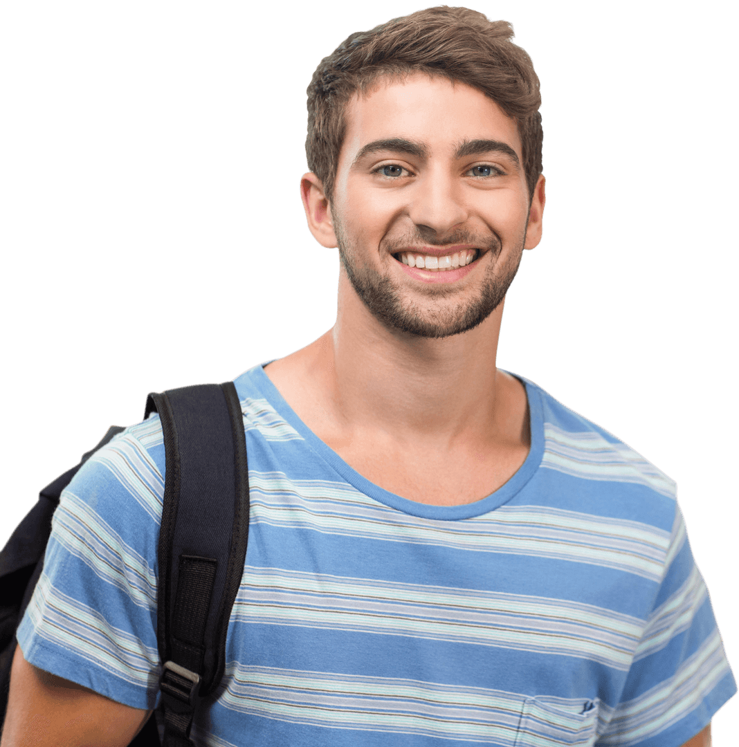 Smiling College Student with Backpack Isolated on Transparent Background