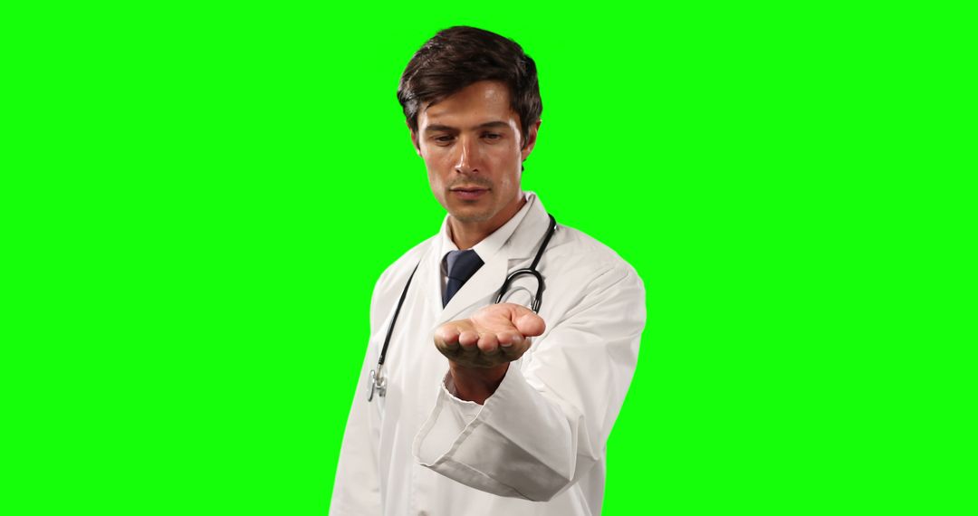 Doctor Holding Out Palm with Green Screen Background - Free Images, Stock Photos and Pictures on Pikwizard.com