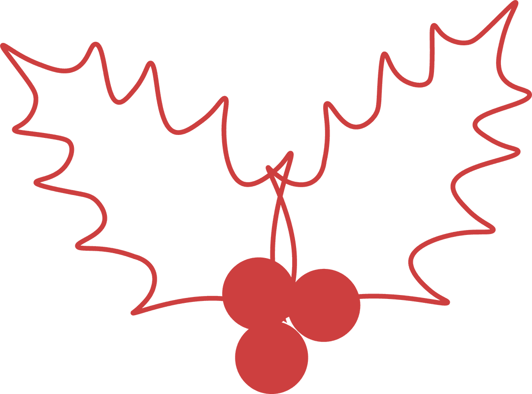 Red Holly Leaves and Berries on Transparent Background