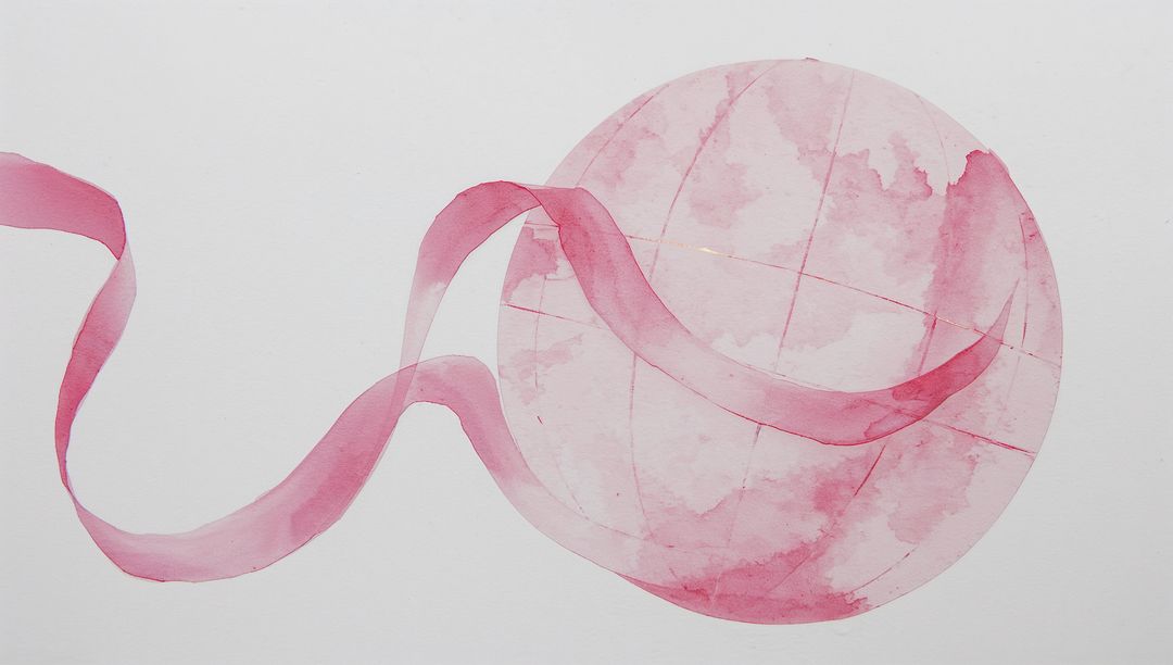 Pink Watercolor Globe with Ribbon and Copy Space