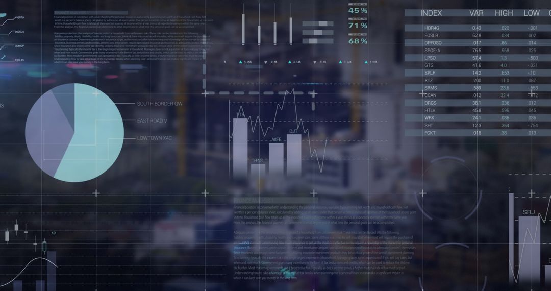 City Overlaid with Financial Charts and Global Data Visuals