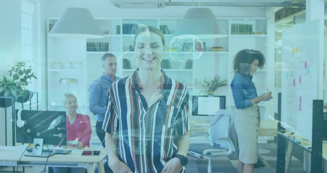 Innovative Office With AI and Technology Concepts Overlay