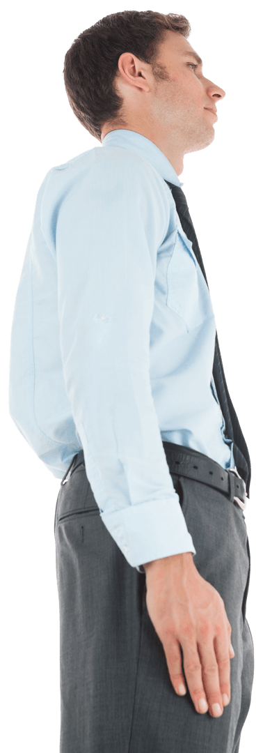 Transparent Businessman in Professional Attire Looking Upwards