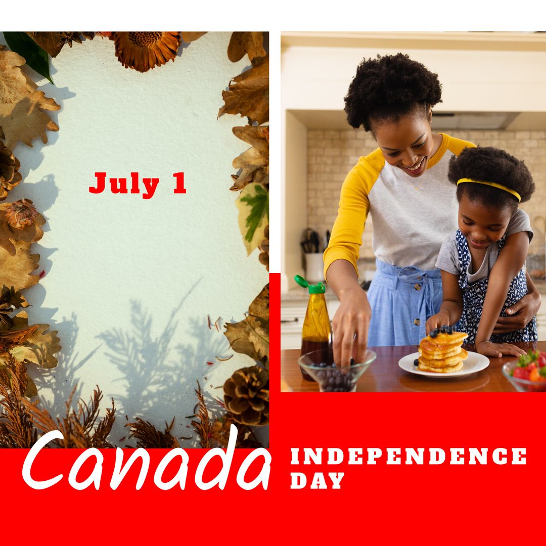 Mother and Daughter Celebrating Canada's Independence Day with Pancakes