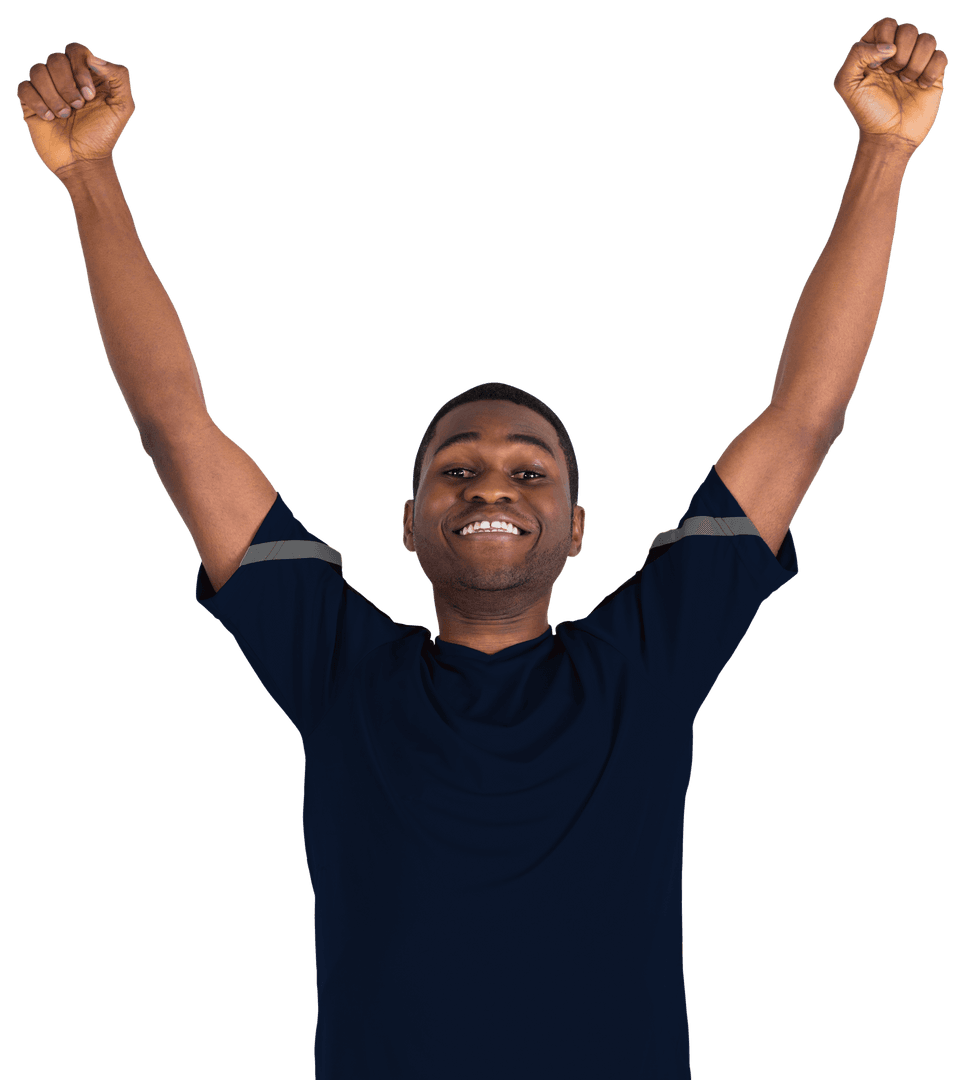 Transparent Joyful Man Cheering with Arms Raised