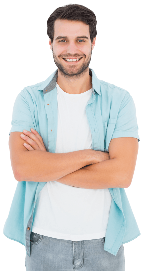 Smiling Young Man with Arms Crossed on White Transparent Background