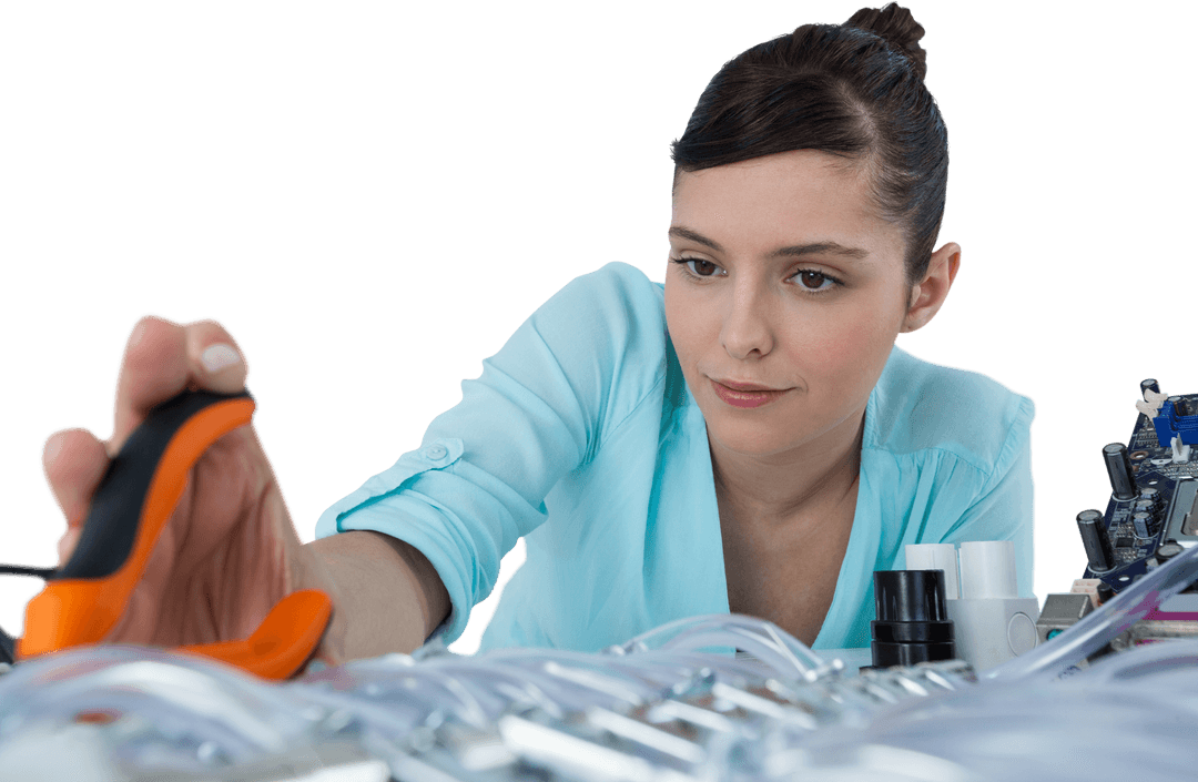 Female Computer Engineer Repairing on Transparent Background