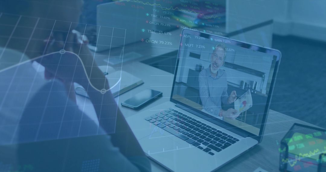 Business Analyst on Virtual Meeting Analyzing Data Display