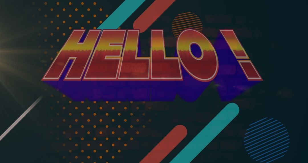 Retro Hello Design with Geometric Elements on Dark Background