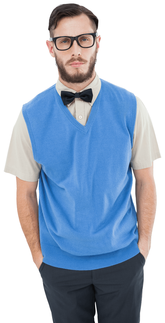 Transparent Hipster Model with Glasses and Bow Tie