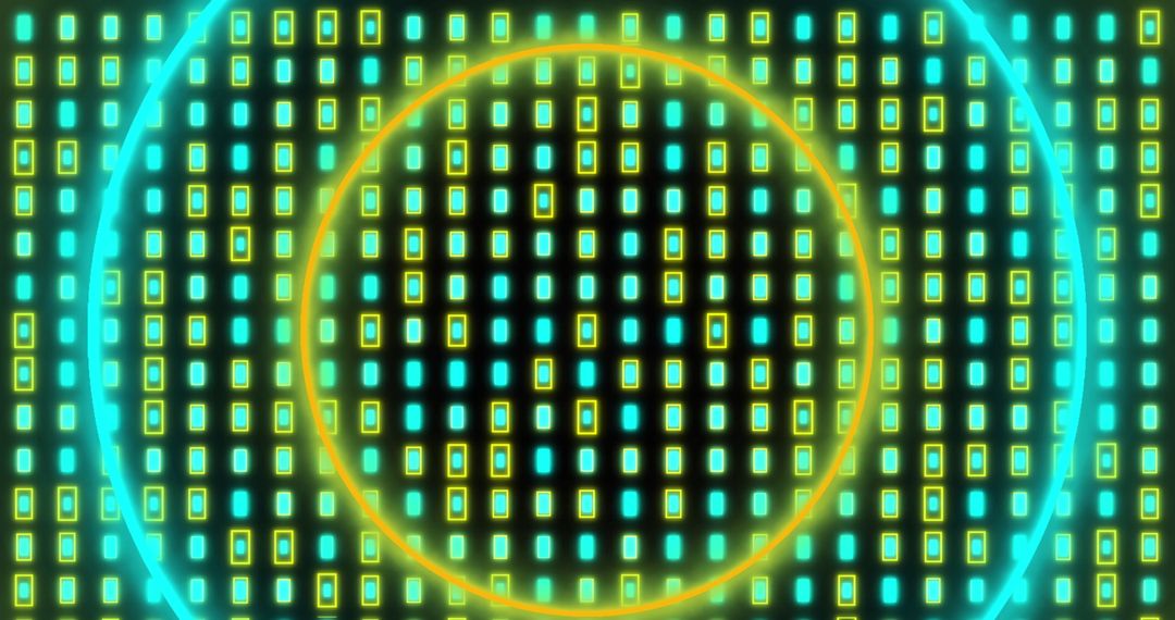 Colorful Digital Art with Geometric Patterns and Glowing Circles