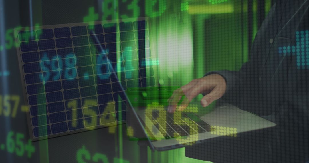 Engineer Analyzing Financial Data with Technology Concepts in Server Room