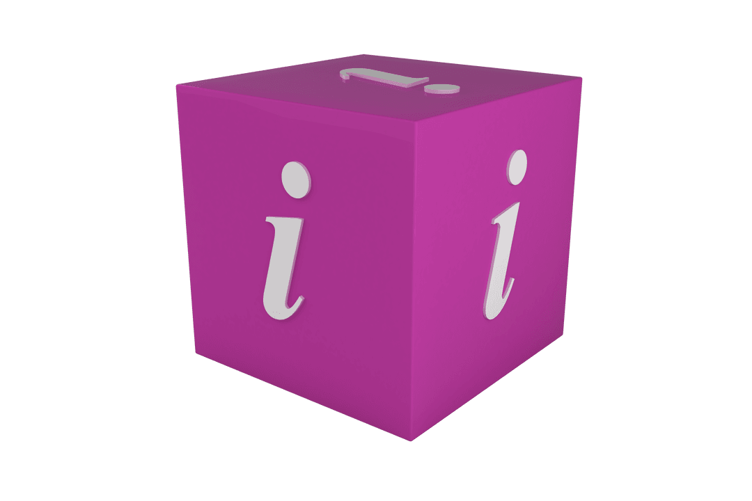Pink Info Cube on Transparent Background with White Letter I