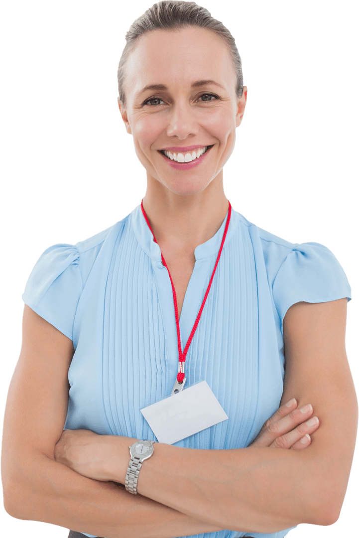 Smiling Caucasian Professional with Lanyard on Transparent Background