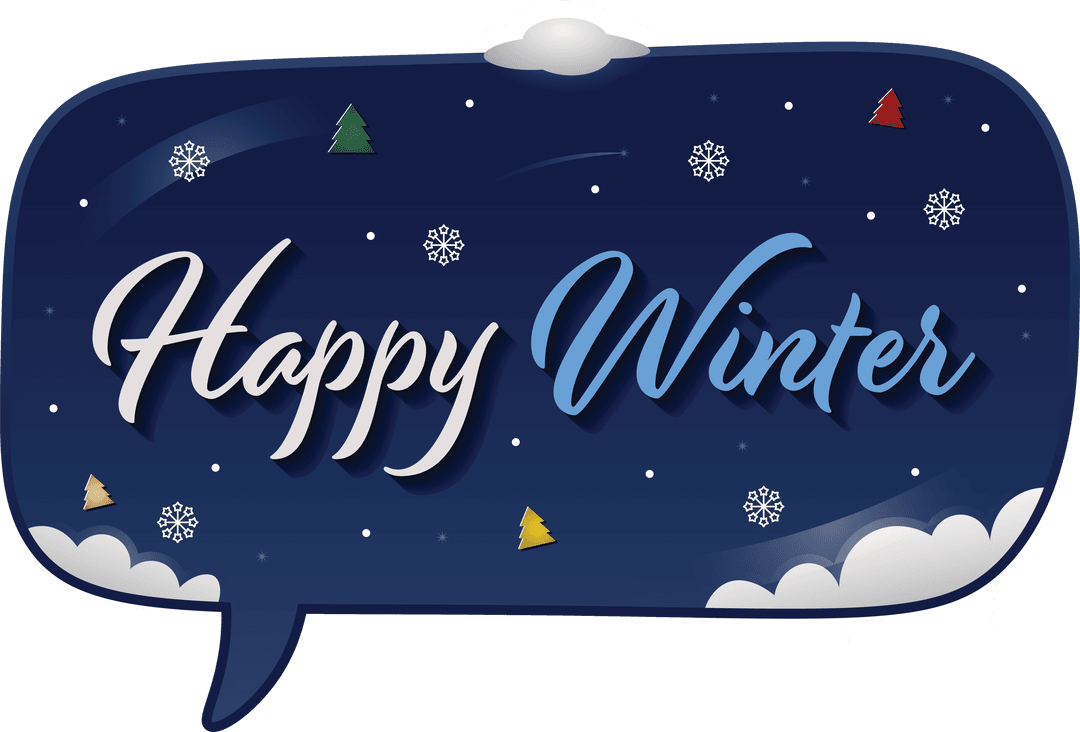Happy Winter Text with Snowflakes on Transparent Background