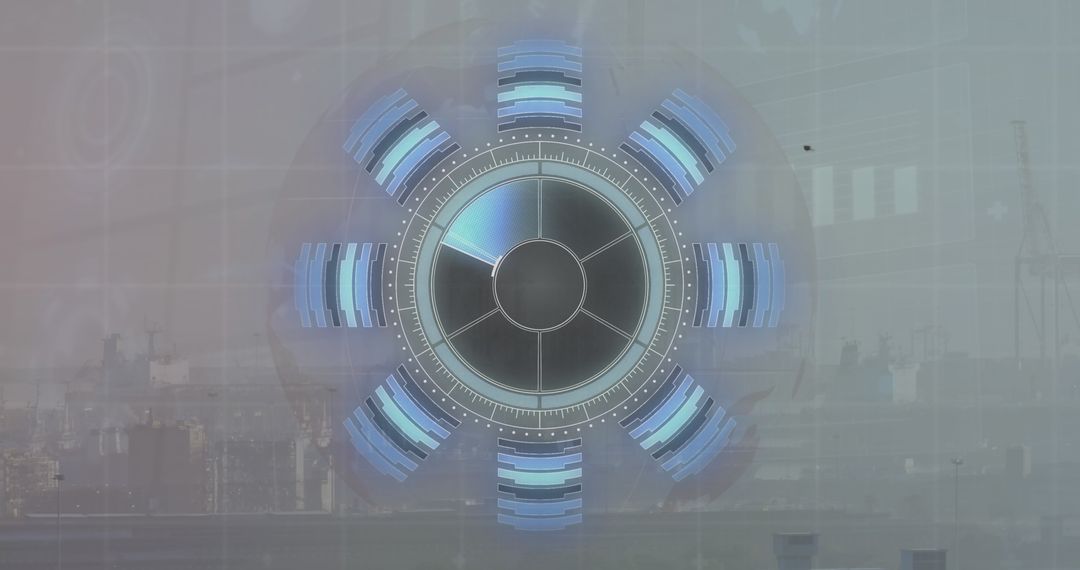 Futuristic Technology Scanner Overlaying Urban Cityscape