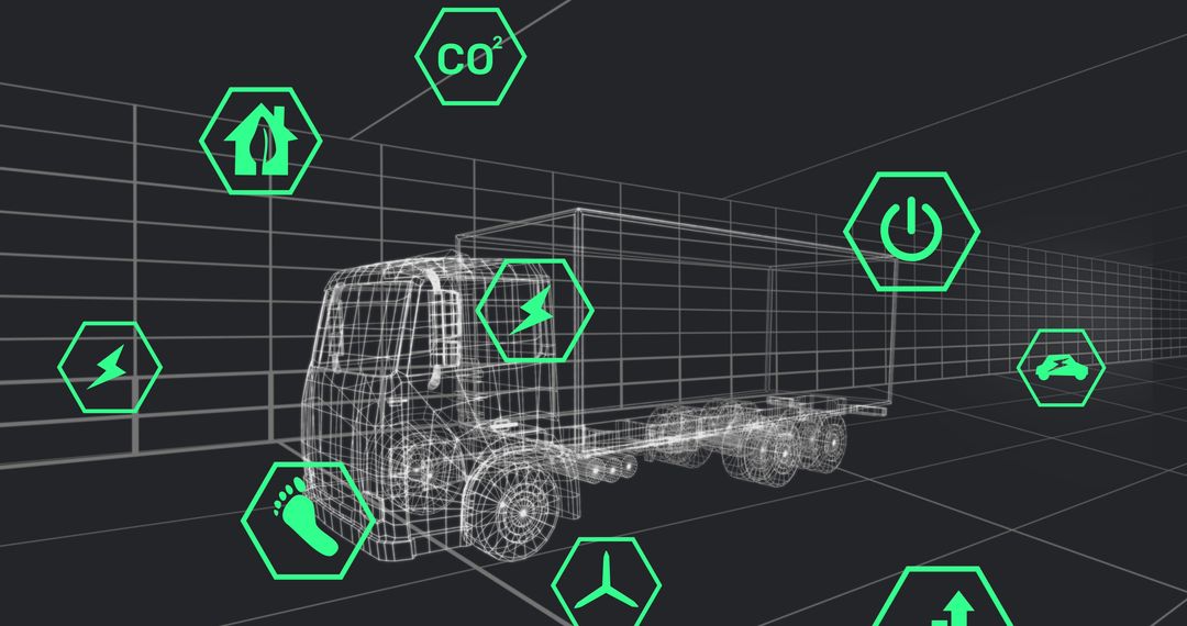 Digital Interface with 3D Truck Model and Technology Icons