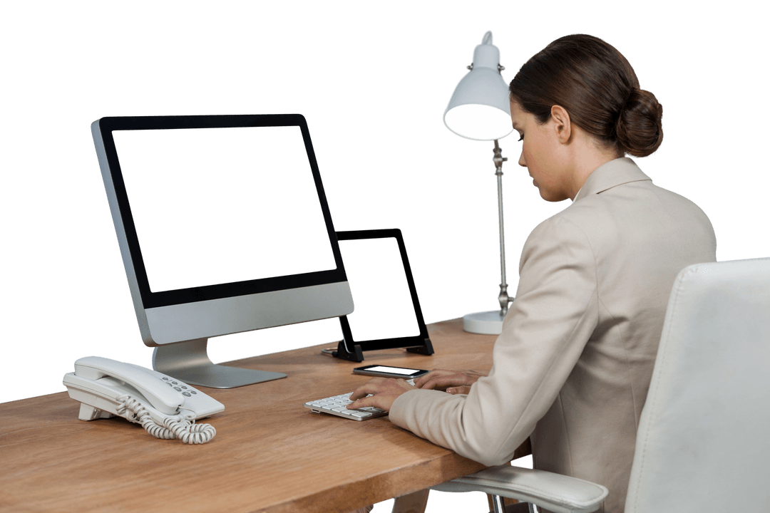 Transparent Workflow: Businesswoman at Work in Modern Office