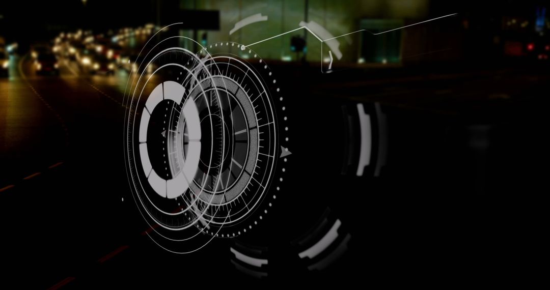 Futuristic Data Interface and City Traffic at Night