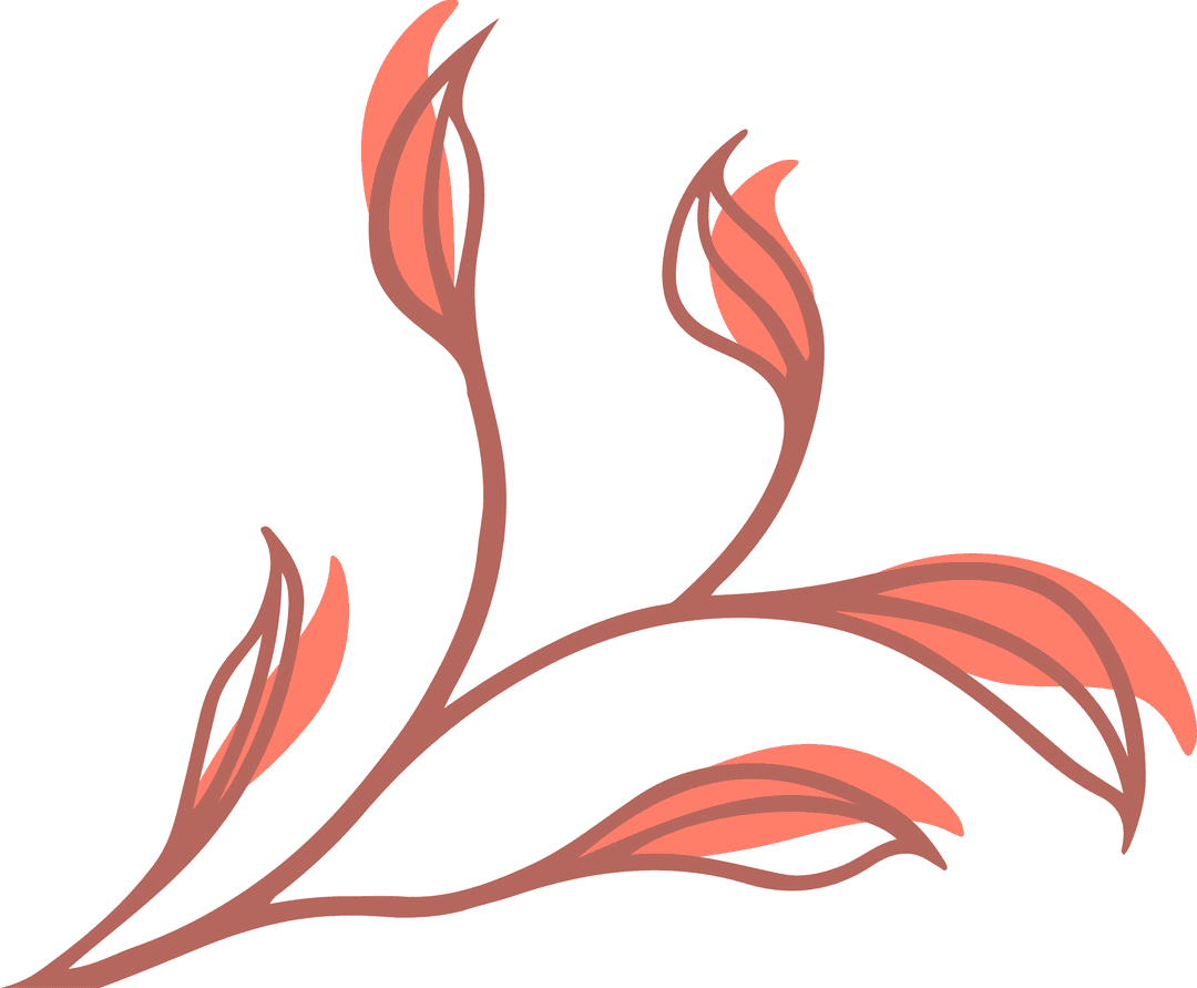 Botanical Coral Leaves on Transparent Background