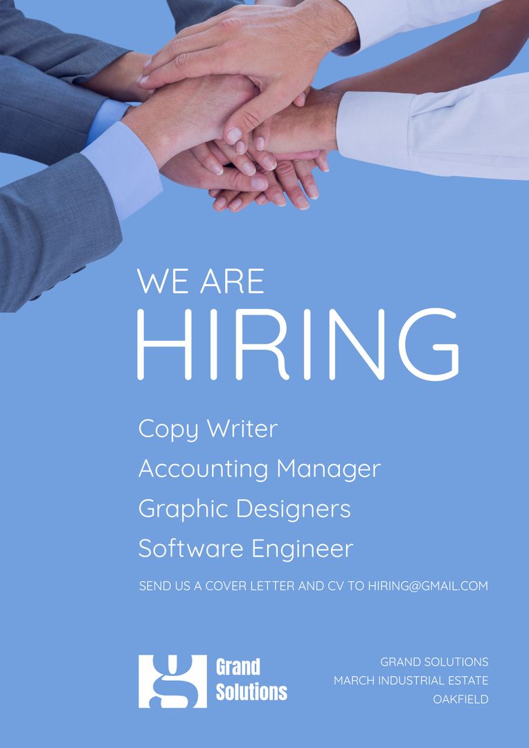 We Are Hiring Poster with Diverse Business Team Joining Hands - Download Free Stock Templates Pikwizard.com