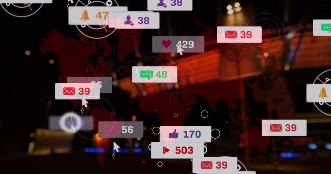 Social Media Notifications Overlay on Global Network Concept
