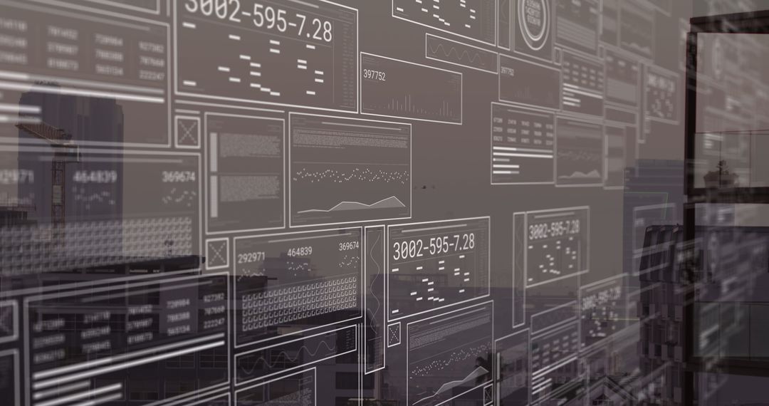 Digital Composite of Data Forms Over Urban Architecture