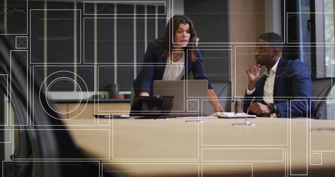 Diverse Professionals Collaborating in Office with Data Analytics