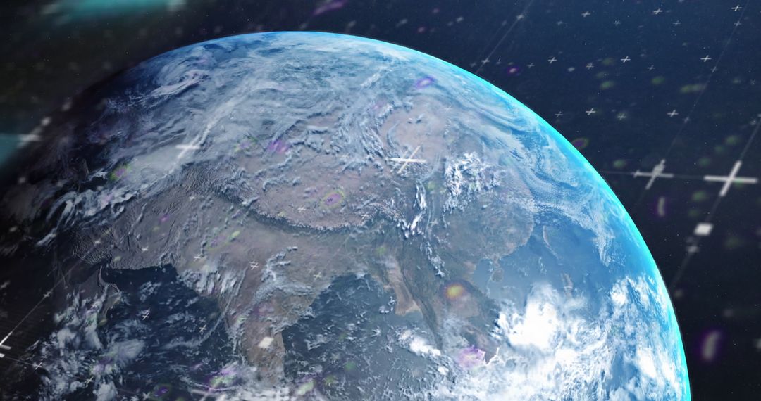 Digital Earth with Cyber Network Overlay in Blue Tones