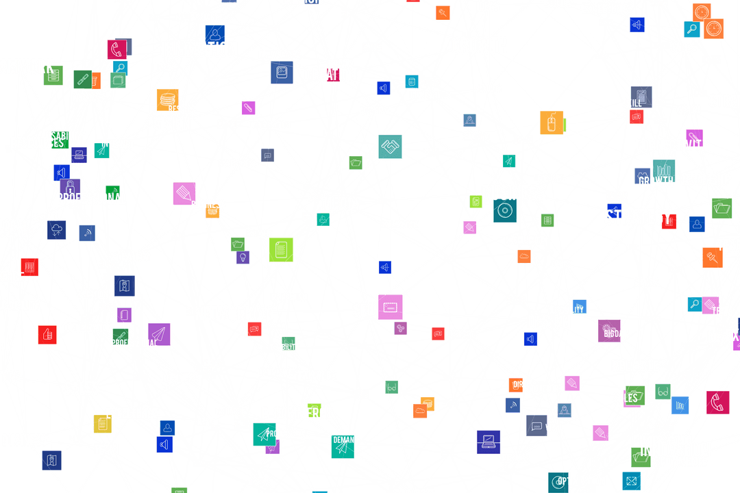 Transparent Network of Digital Connections with Colorful Icons