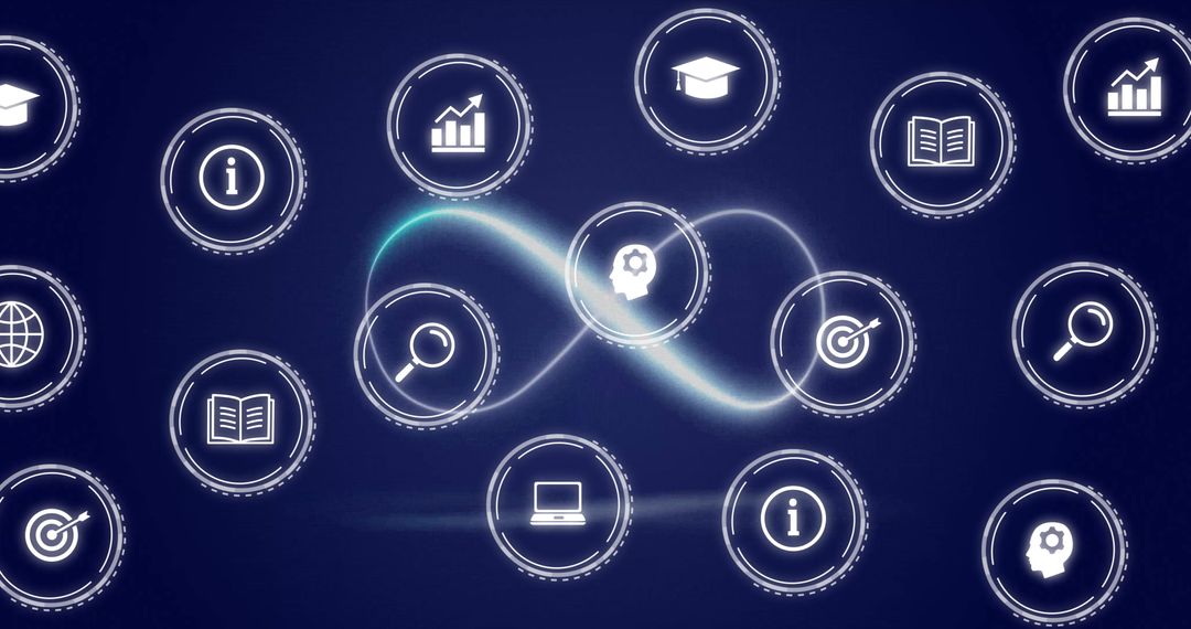 Educational and Research Network Icons Connected by Flowing Lines