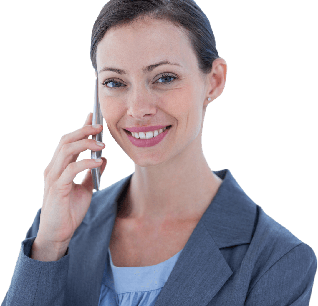 Caucasian Businesswoman Smiling While Talking on Phone Transparent Background
