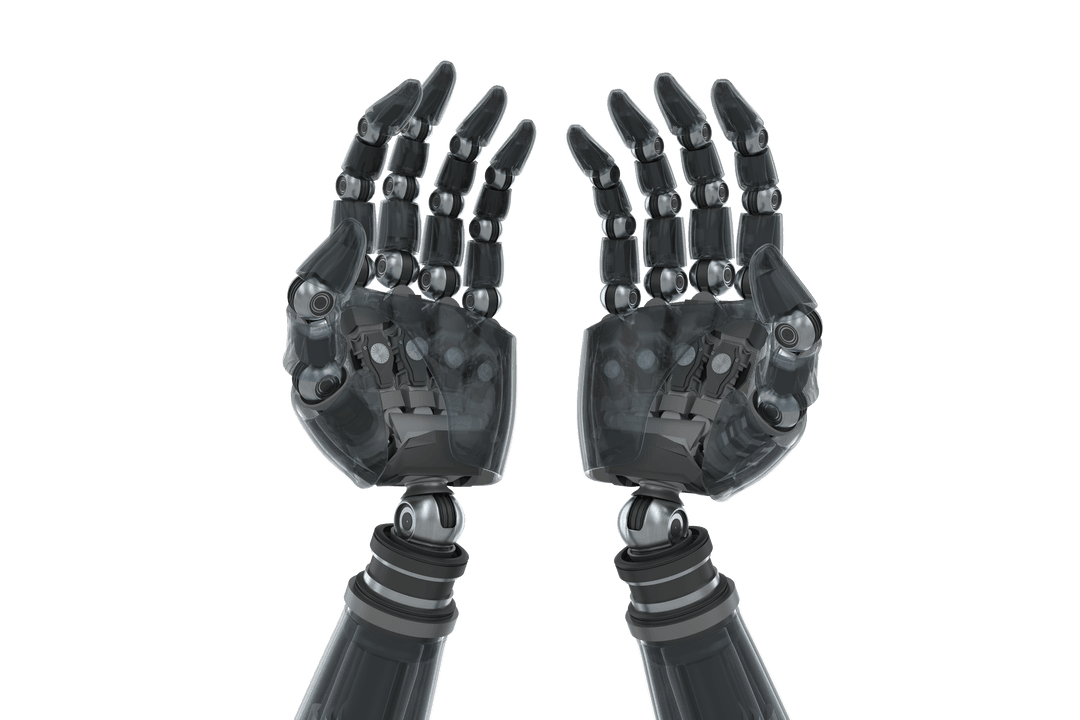 Robotic Hands in Upward Position on Transparent Background