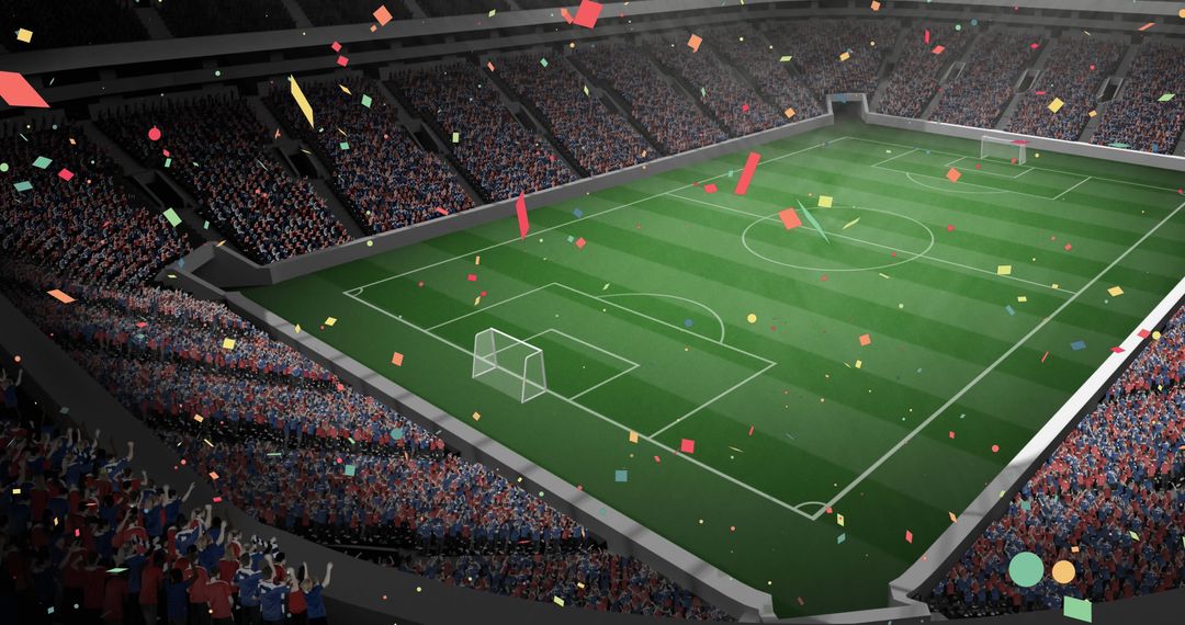 Confetti Falling Over Colorful Sports Stadium During Event Celebration