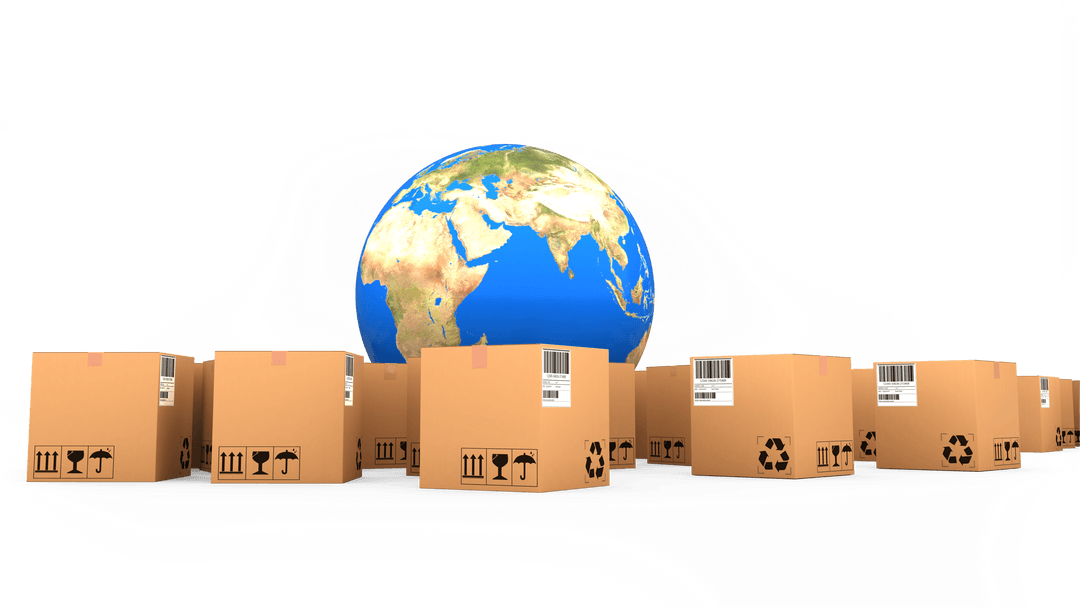 Transparent Background with Globe and Shipping Boxes for Global Trade Concept