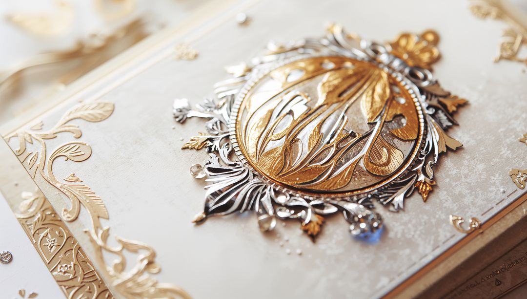 Gilded Baroque Oval Medallion Featuring Filigree Scrollwork and Crystal Embellishments