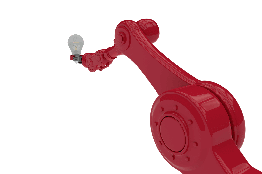 Transparent Robotic Arm Holding Bulb Filament in Futuristic Tech Concept