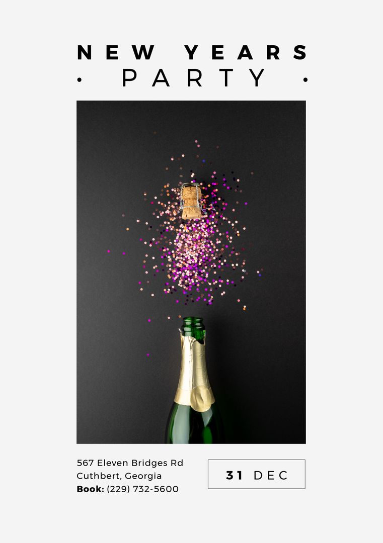 Composition of new years eve text over champagne bottle and pink glitter - Download Free Stock Templates Pikwizard.com