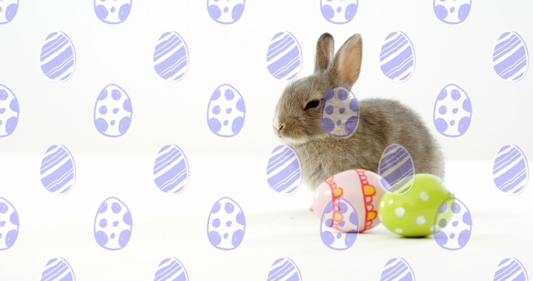 Adorable Bunny with Easter Eggs and Holiday Pattern
