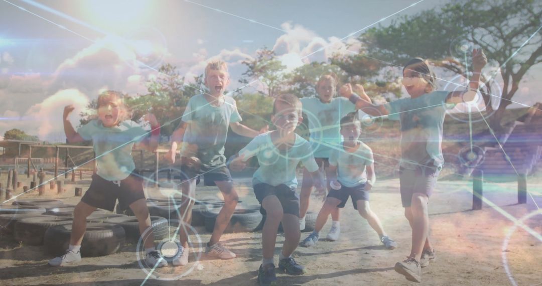 Children Embracing Fitness Adventure on Obstacle Course