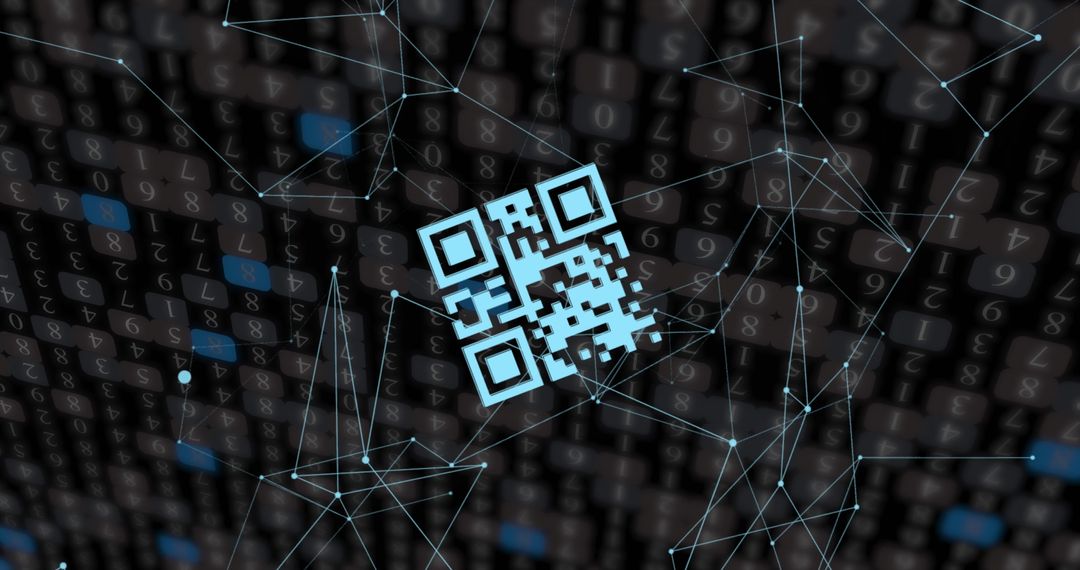 Digital Security Network with QR Code on Dark Background