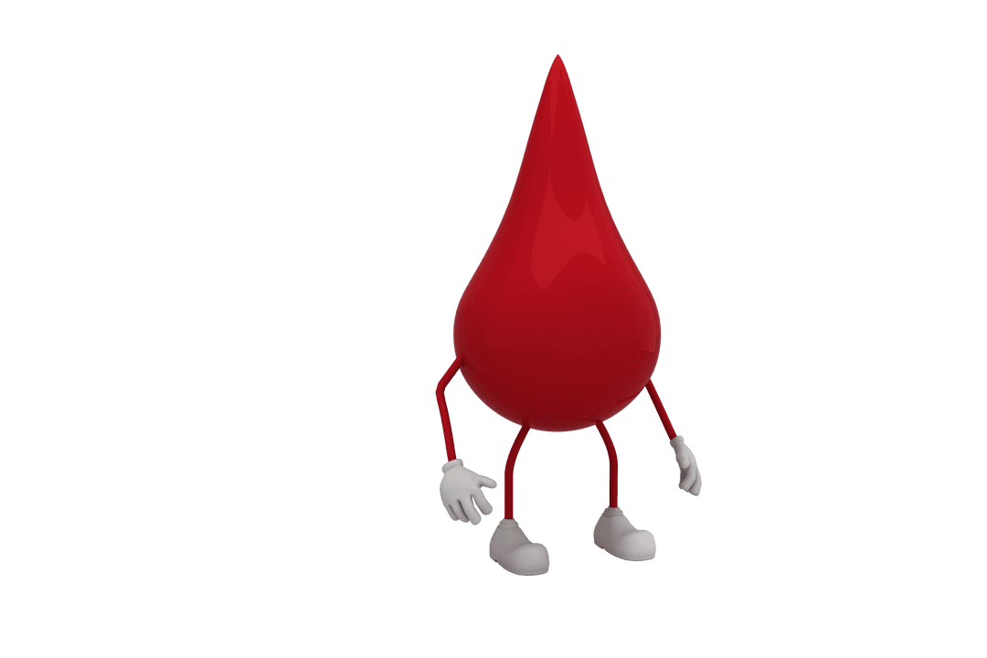 3D Red Blood Drop with Limbs on Transparent Background