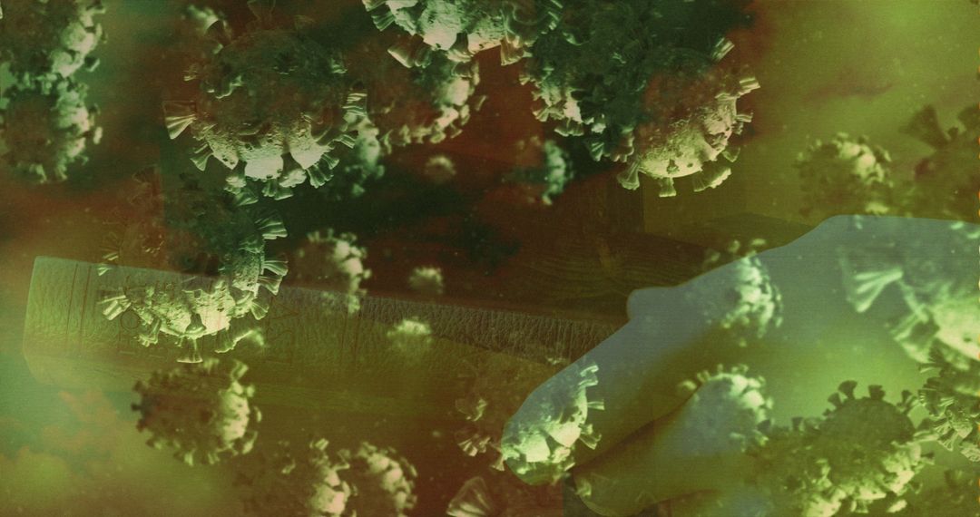 Coronavirus Particles in Greenish Microscopic View