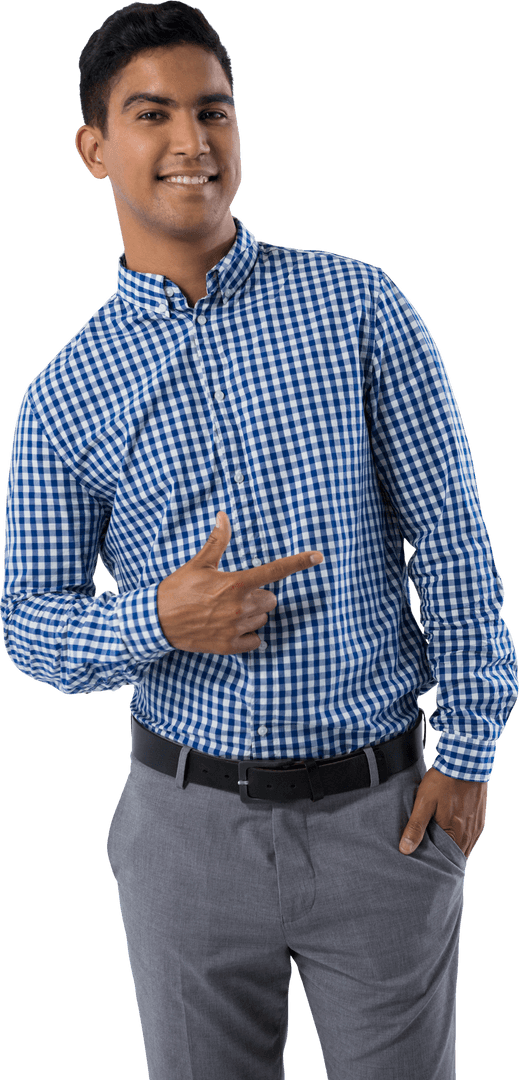 Confident Middle Eastern Man in Checkered Shirt on Transparent Background