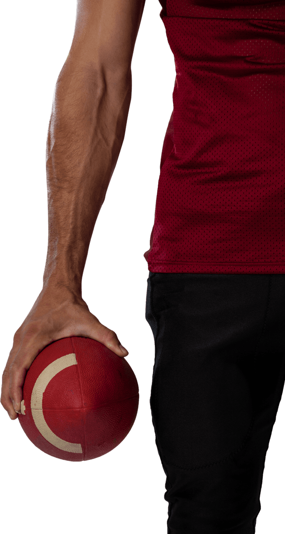 Transparent Background Male Player Holding American Football Midsection