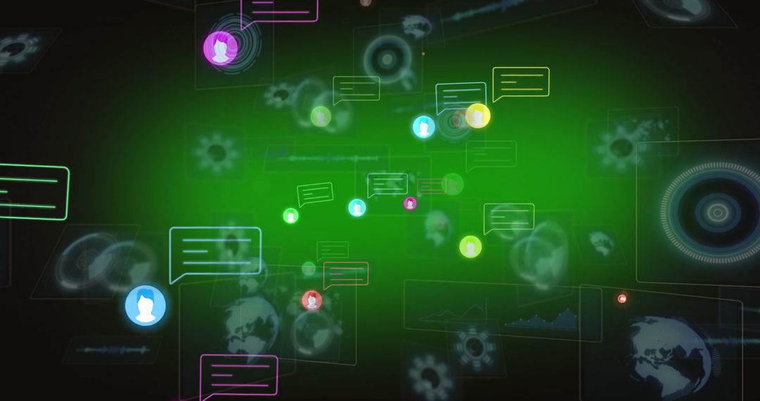 Digital Social Network Interface with Role Icons and Chat Bubbles