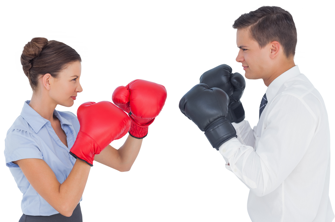 Caucasian couple with boxing gloves facing each other on transparent background - Download Free Stock Images Pikwizard.com