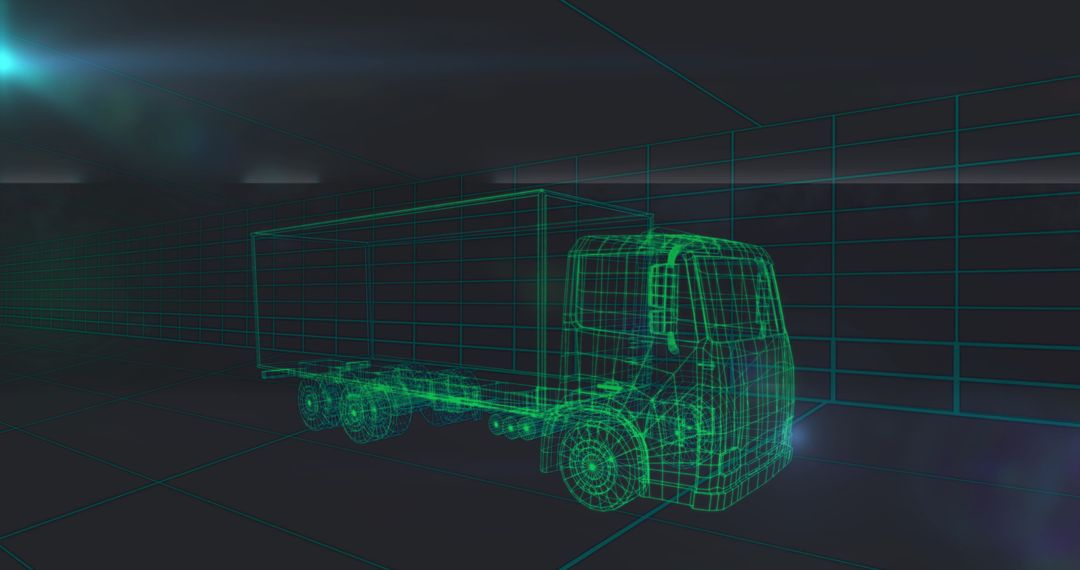 Wireframe 3D Model of Futuristic Truck in Digital Environment
