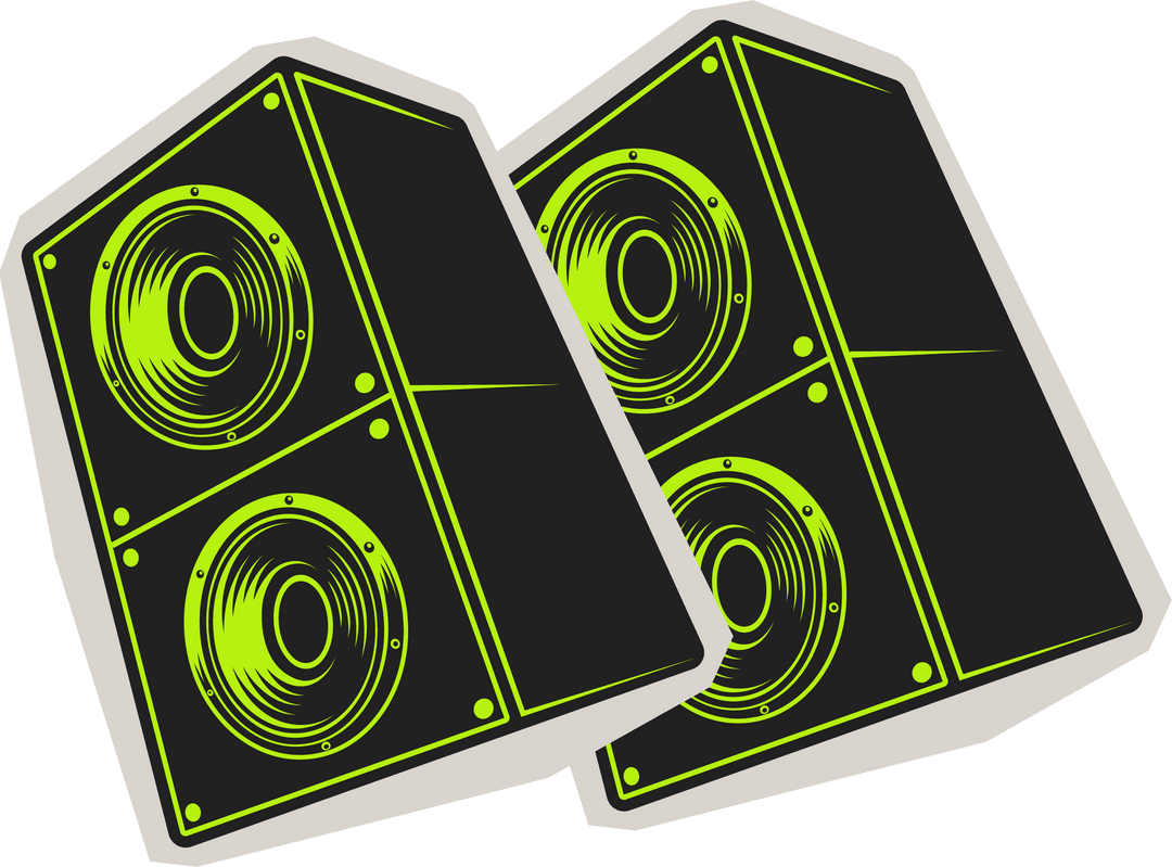 Neon Green Outline Twin Speakers on Transparent Background