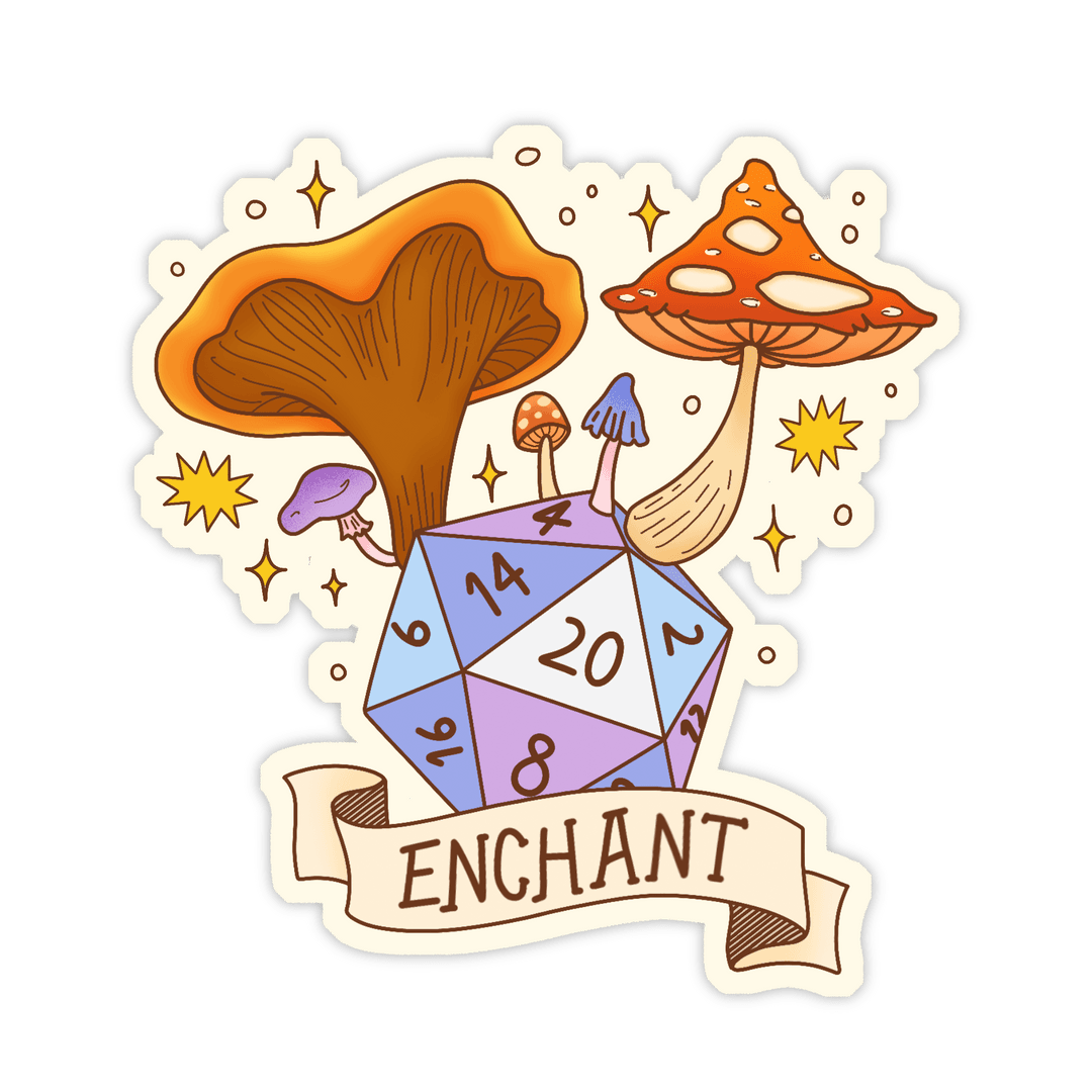 Enchanting Fantasy D20 Die with Mushrooms and Ribbon